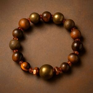 Earthy Beaded Tigers Eye Bracelet with Hematite For Gold Tone Sparkle